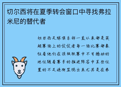 切尔西将在夏季转会窗口中寻找弗拉米尼的替代者
